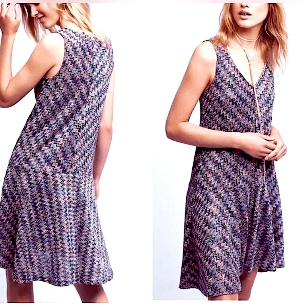 Anthropology Mauve Textured Chevron print Drop waist dress. Medium